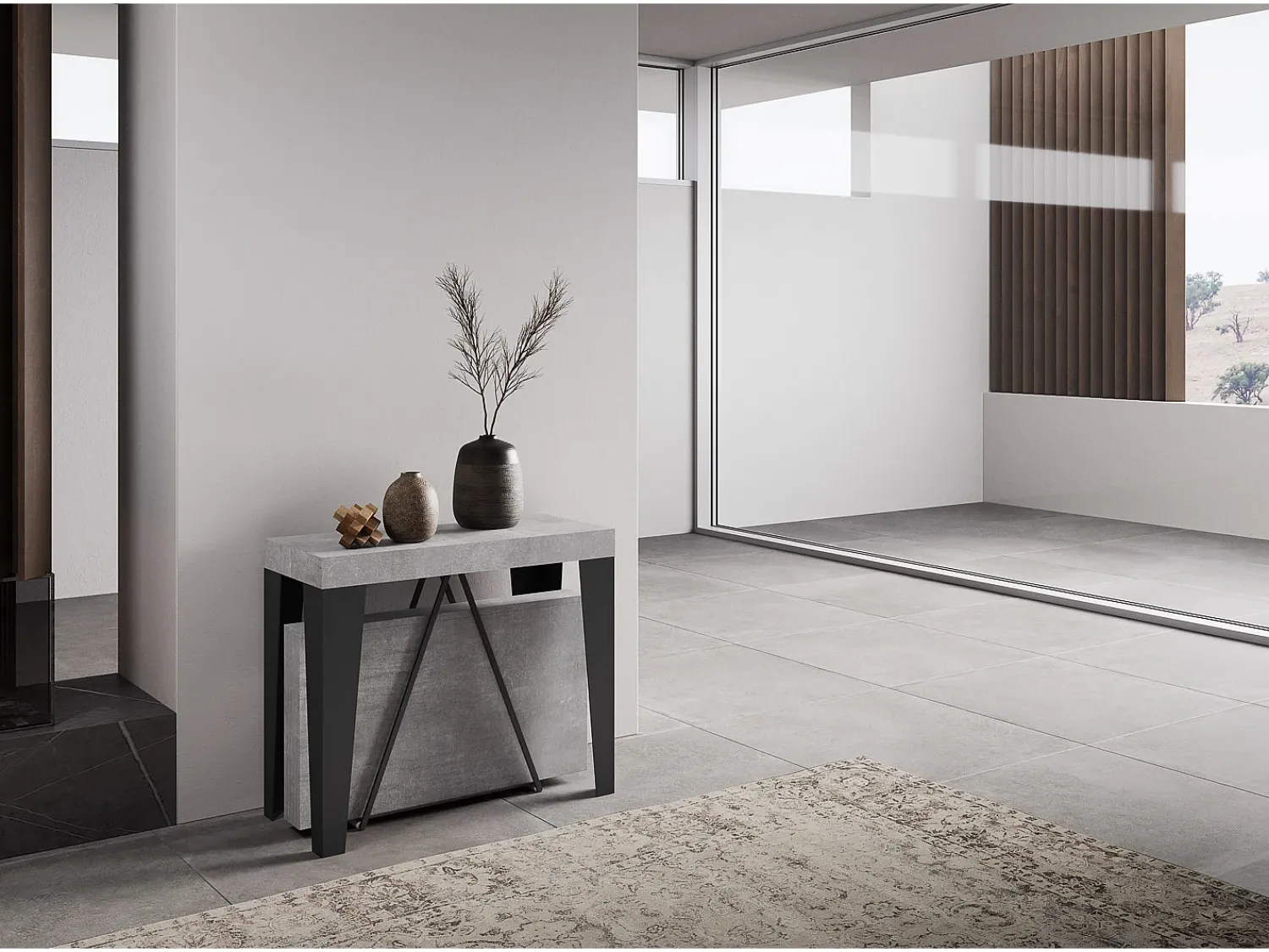 Ityhome Mesa consola extensível 90x40/196 cm Algo Small cimento quadro antracite^ Consola
