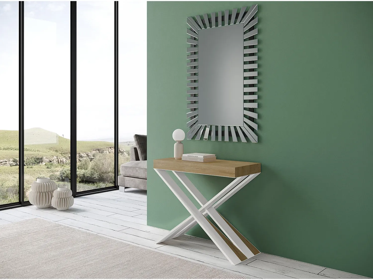 Consola*ITAMOBY Mesa consola extensível 90x40/196 cm Diago Small Carvalho Natural quadro Branco Natural claro