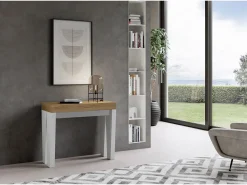 Consola|ITAMOBY Mesa consola extensível 90x40/300 cm Spimbo Mix plano Carvalho Natural - estrutura Cinza Branca Natural claro / Branco