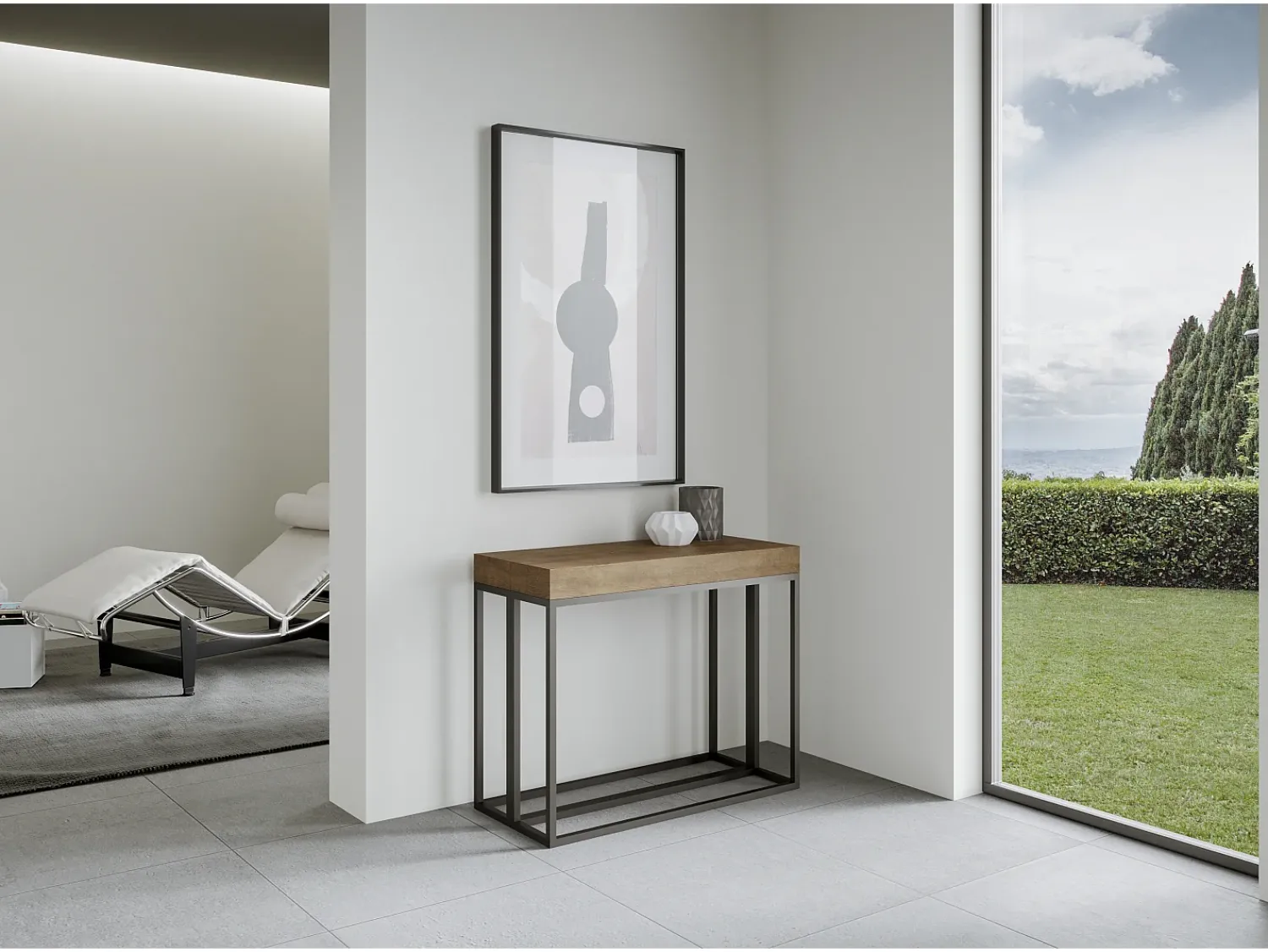 Consola|ITAMOBY Mesa consola extensível 90x40/300 cm Epoca Nogueira quadro Antracite Natural escuro