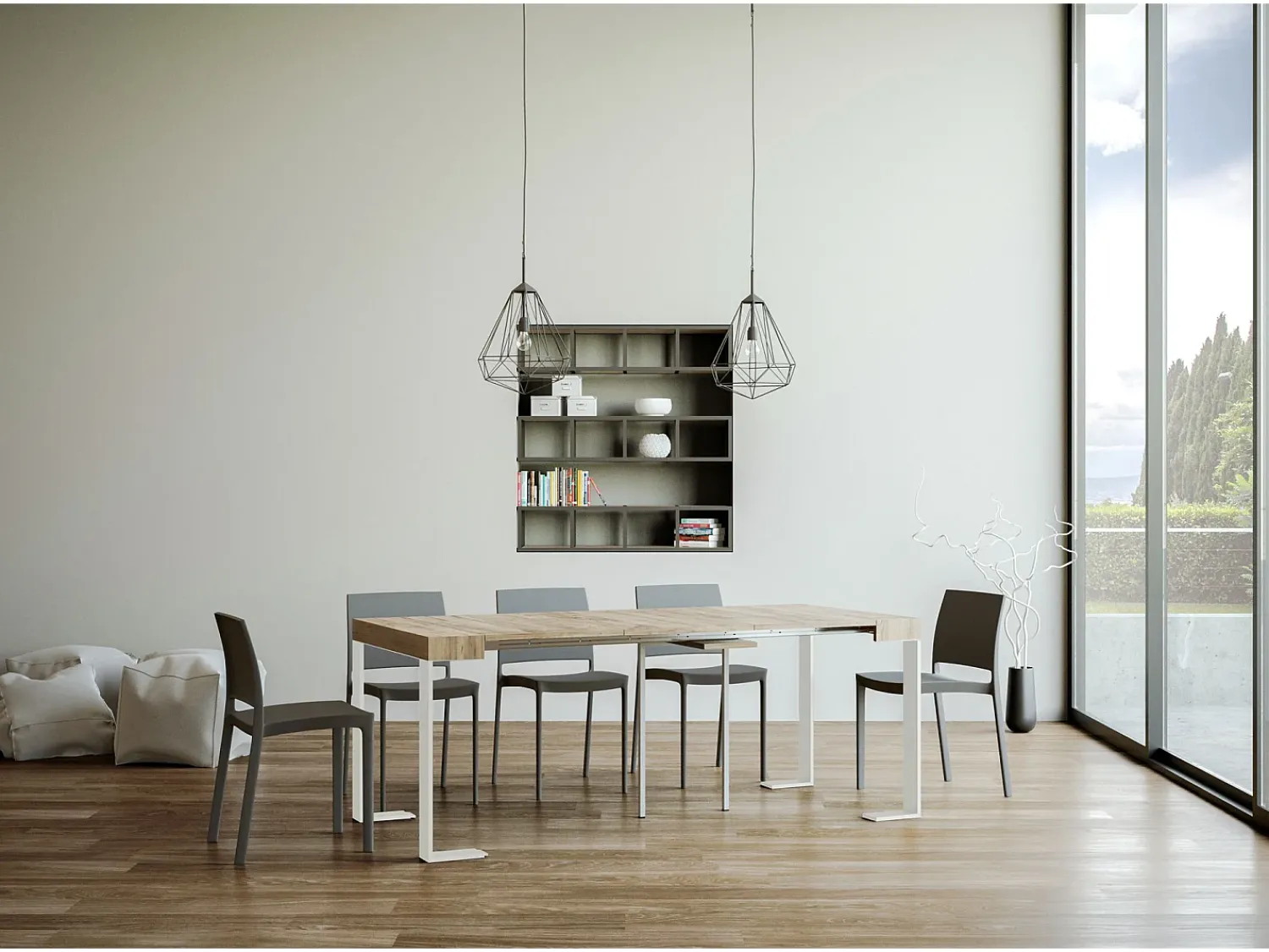 ITAMOBY Mesa consola extensível 90x40/196 cm Tecno Small Carvalho Natural quadro Branco^ Consola