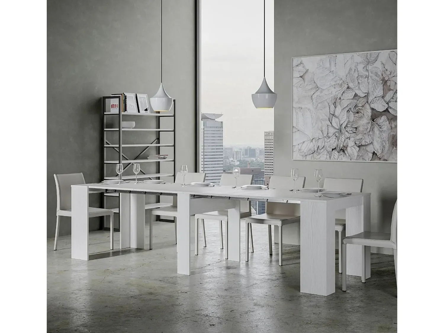 Consola|ITAMOBY Mesa consola extensível 90x48/296 cm Venus Cinza Branca extensões internas Branco