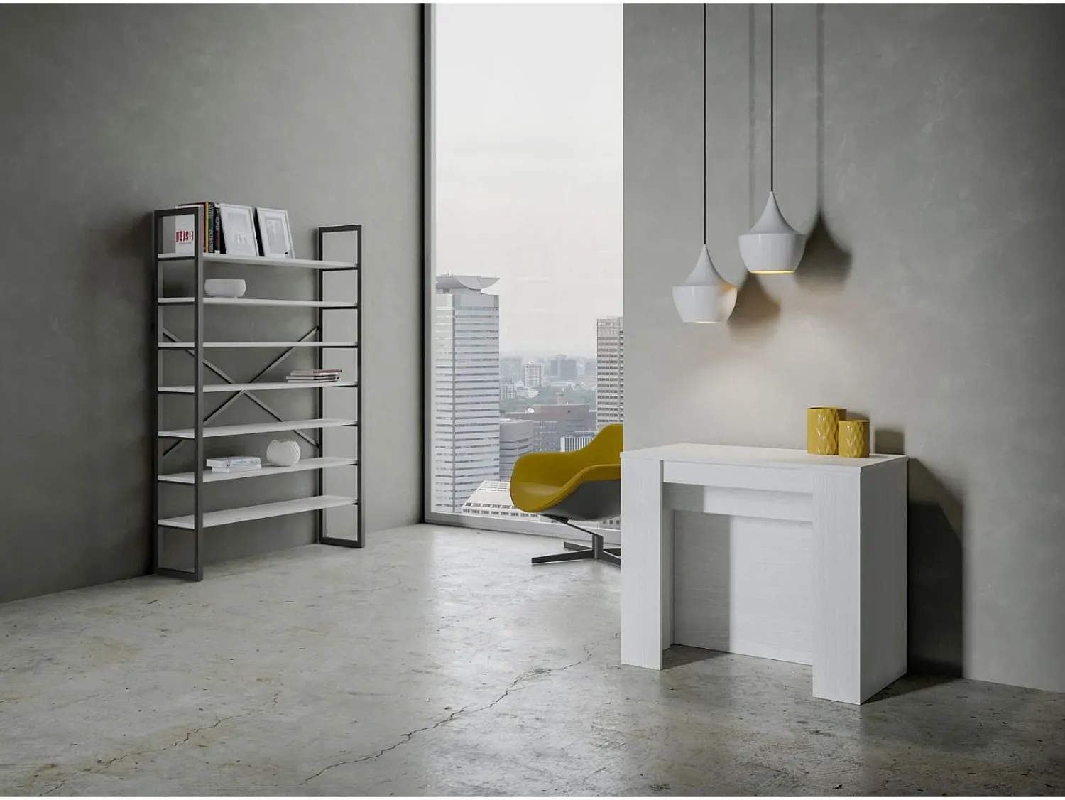 Consola|ITAMOBY Mesa consola extensível 90x48/296 cm Venus Cinza Branca extensões internas Branco