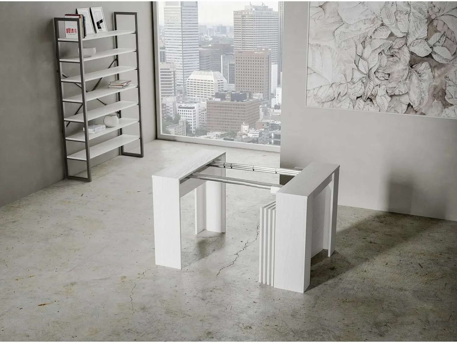 Consola|ITAMOBY Mesa consola extensível 90x48/296 cm Venus Cinza Branca extensões internas Branco