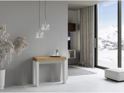 Consola*ITAMOBY Mesa consola extensível 90x40/300 cm Naxy Mix plano Carvalho Natural - estrutura Cinza Branca Natural claro / Branco