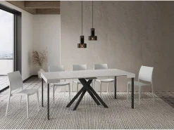 Consola|Ityhome Mesa consola extensível 90x40/196 cm Krack Small cinza branca pernas antracite Branco