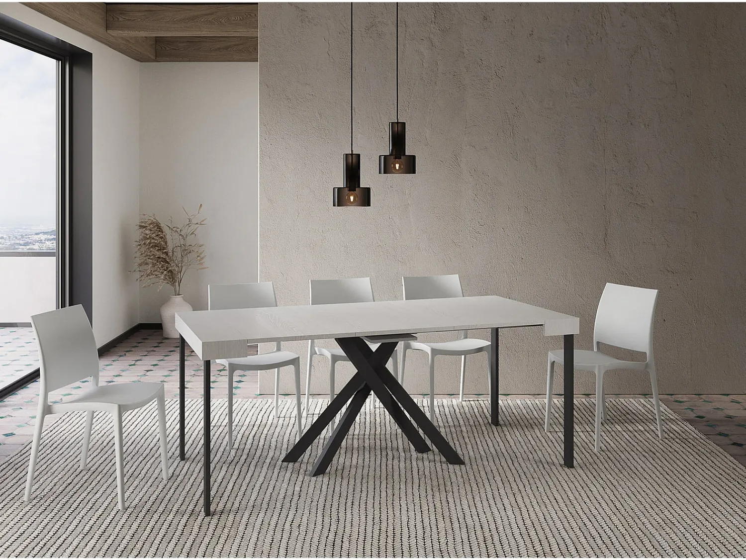 Consola|Ityhome Mesa consola extensível 90x40/196 cm Krack Small cinza branca pernas antracite Branco