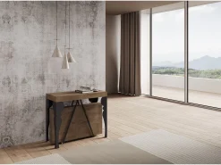 Ityhome Mesa consola extensível 90x40/300 cm Riza nogueira quadro antracite^ Consola