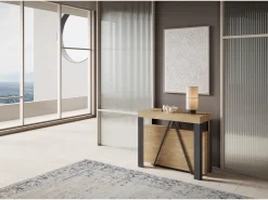 Ityhome Mesa consola extensível 90x40/300 cm Tarax carvalho natural quadro antracite Castanho