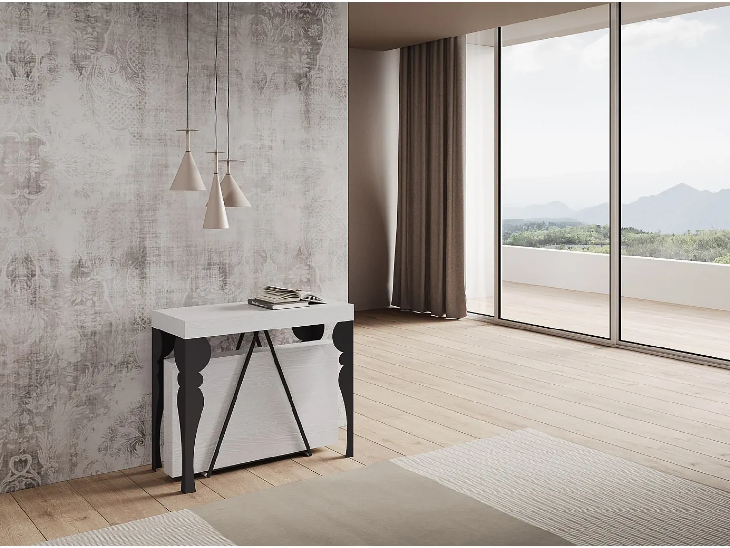 Consola|Ityhome Mesa consola extensível 90x40/196 cm Riza Small cinza branca quadro antracite Branco