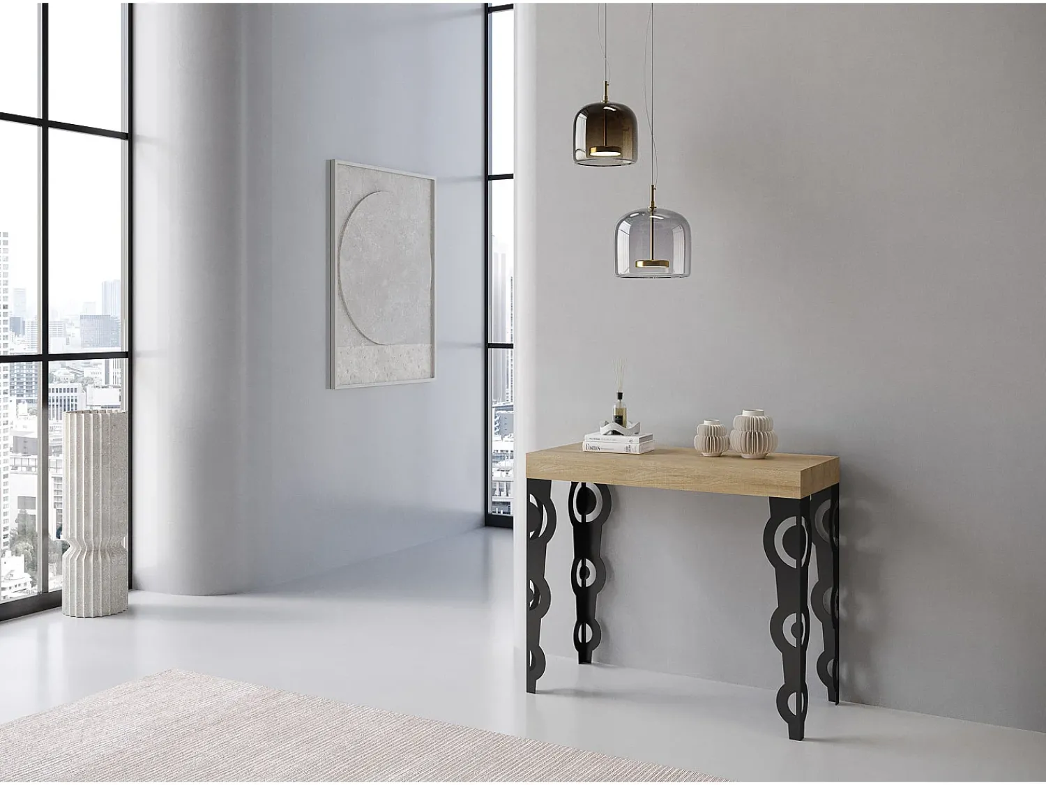 Outlet ITAMOBY Mesa consola extensível 90x40/300 cm Karamay Carvalho Natural quadro Antracite Natural claro