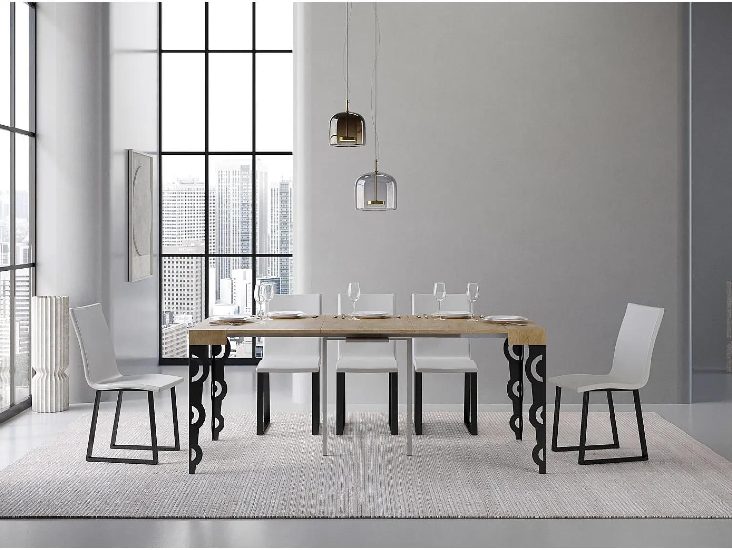 Outlet ITAMOBY Mesa consola extensível 90x40/300 cm Karamay Carvalho Natural quadro Antracite Natural claro