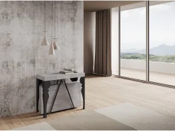 Consola*Ityhome Mesa consola extensível 90x40/300 cm Riza cimento quadro antracite Cinzento