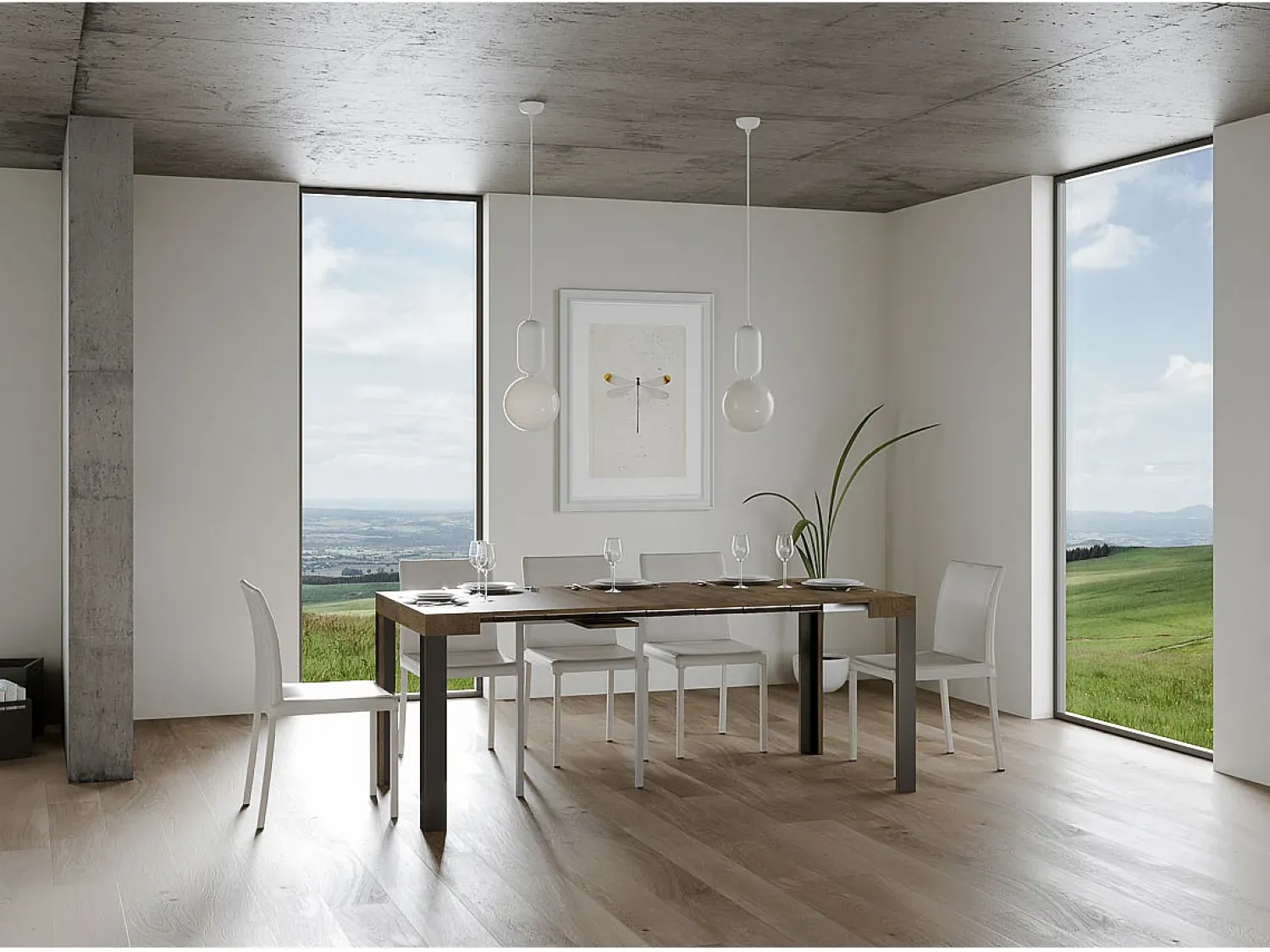Consola|ITAMOBY Mesa consola extensível 90x40/300 cm Linea Nogueira quadro Antracite Natural escuro