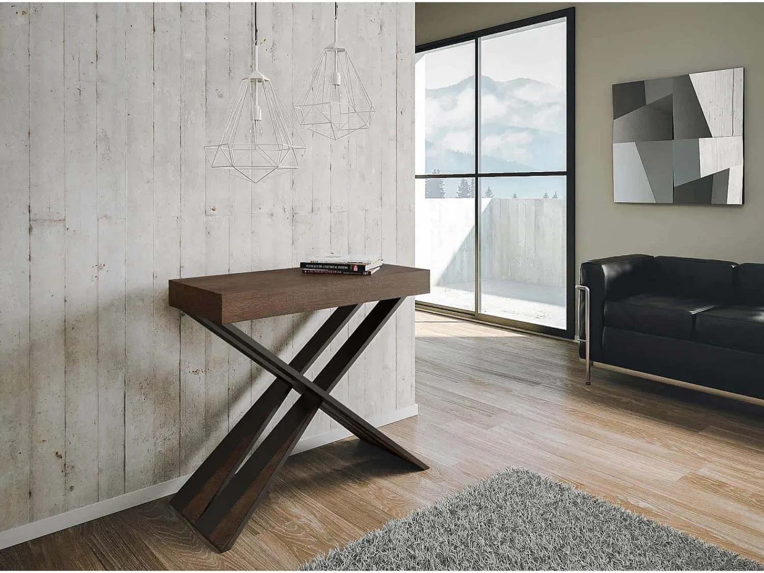 Clearance ITAMOBY Mesa consola extensível 90x40/196 cm Diago Small Nogueira quadro Antracite Natural escuro