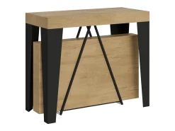 Consola*Ityhome Mesa consola extensível 90x40/300 cm Algo carvalho natural quadro antracite Castanho