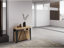 Consola*Ityhome Mesa consola extensível 90x40/300 cm Algo carvalho natural quadro antracite Castanho
