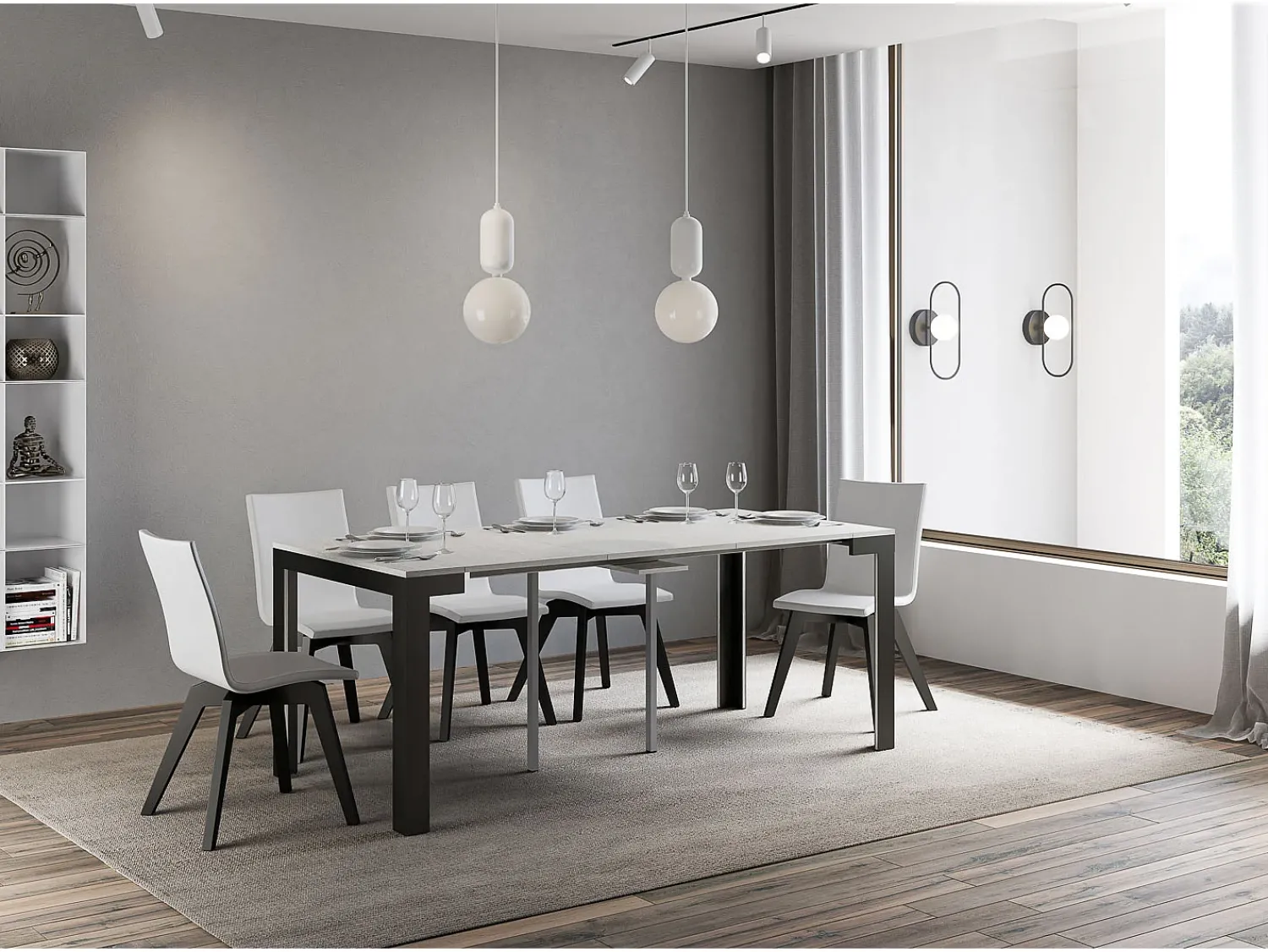 Consola|ITAMOBY Mesa consola extensível 90x40/300 cm Linea Evolution Cinza Branca quadro Antracite Branco