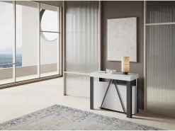 New Ityhome Mesa consola extensível 90x40/300 cm Tarax cinza branca quadro antracite Branco
