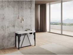 Clearance Ityhome Mesa consola extensível 90x40/300 cm Riza cinza branca quadro antracite Branco