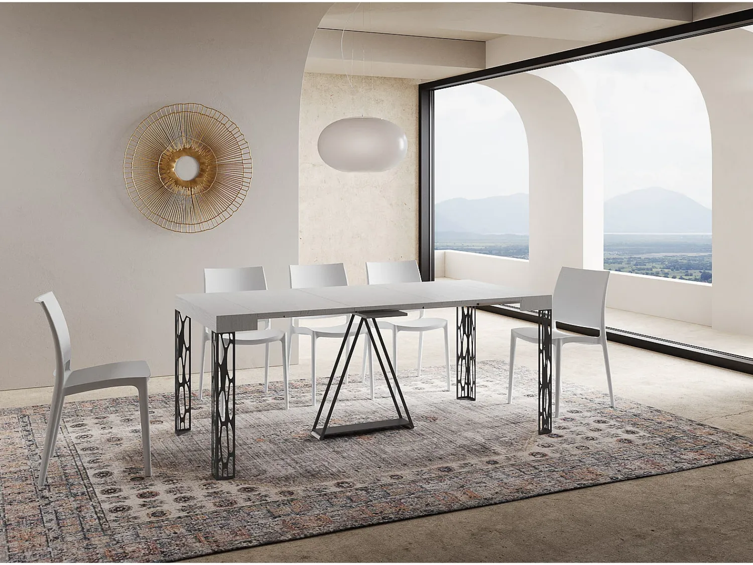 Consola*Ityhome Mesa consola extensível 90x40/196 cm Kerpa Small cinza branca quadro antracite Branco