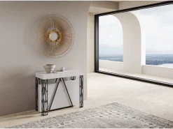 Consola*Ityhome Mesa consola extensível 90x40/196 cm Kerpa Small cinza branca quadro antracite Branco