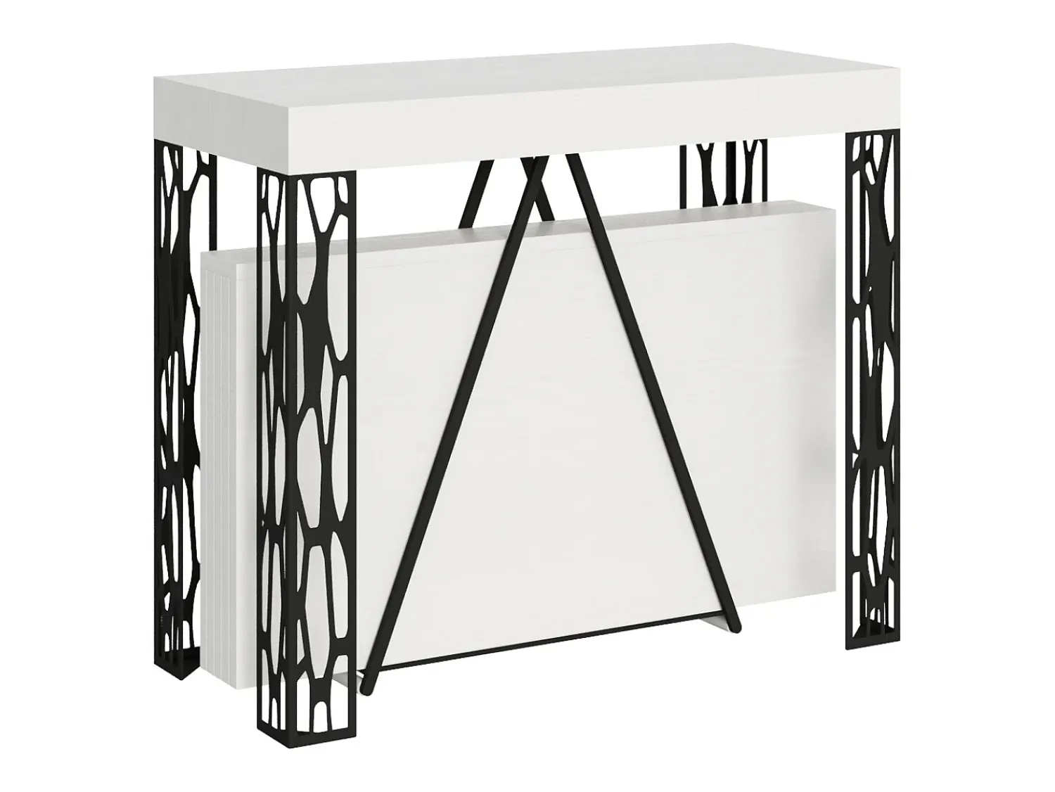 Consola*Ityhome Mesa consola extensível 90x40/196 cm Kerpa Small cinza branca quadro antracite Branco