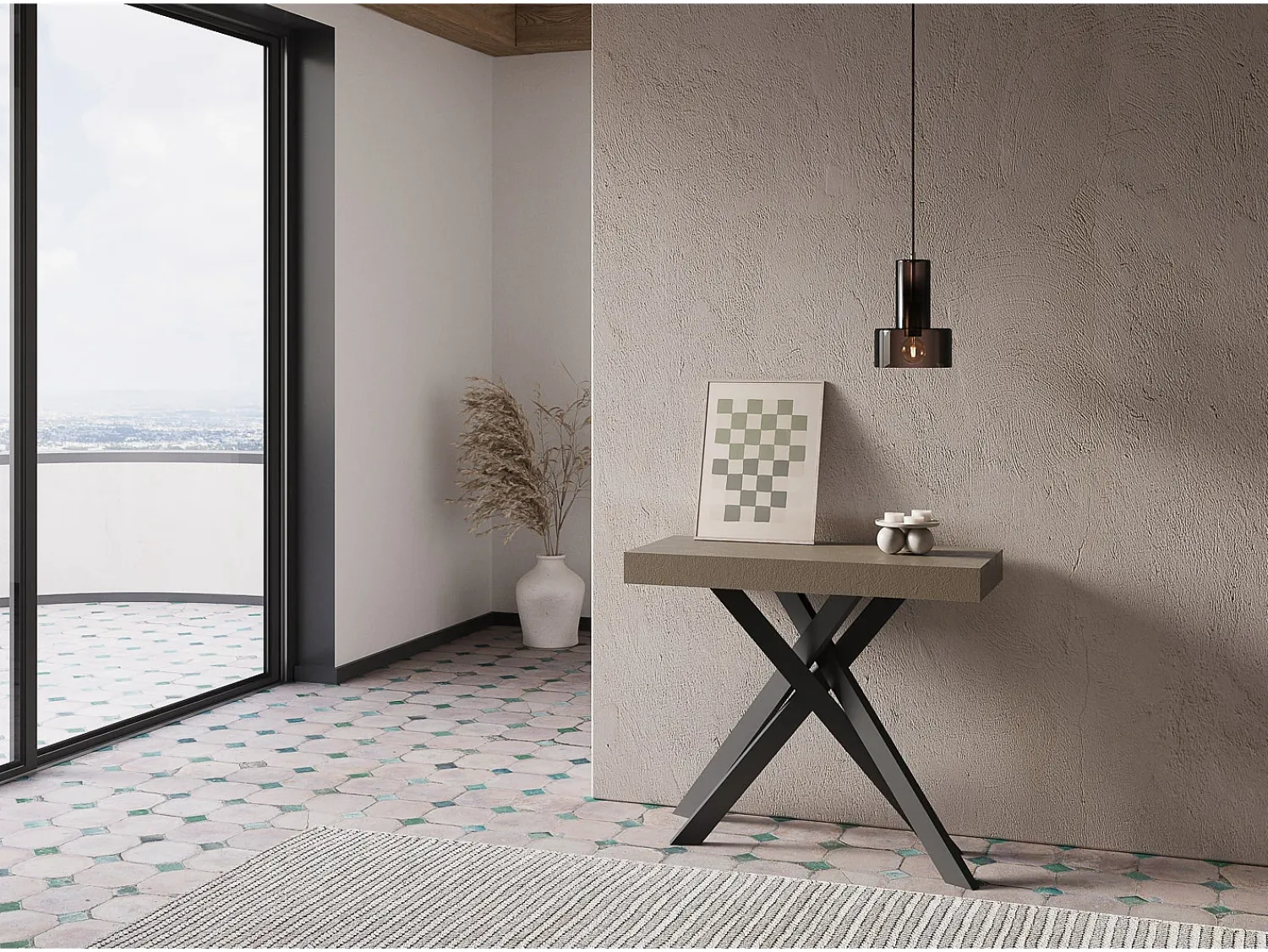 Consola|Ityhome Mesa consola extensível 90x40/196 cm Krack Small tortora pernas antracite Castanho