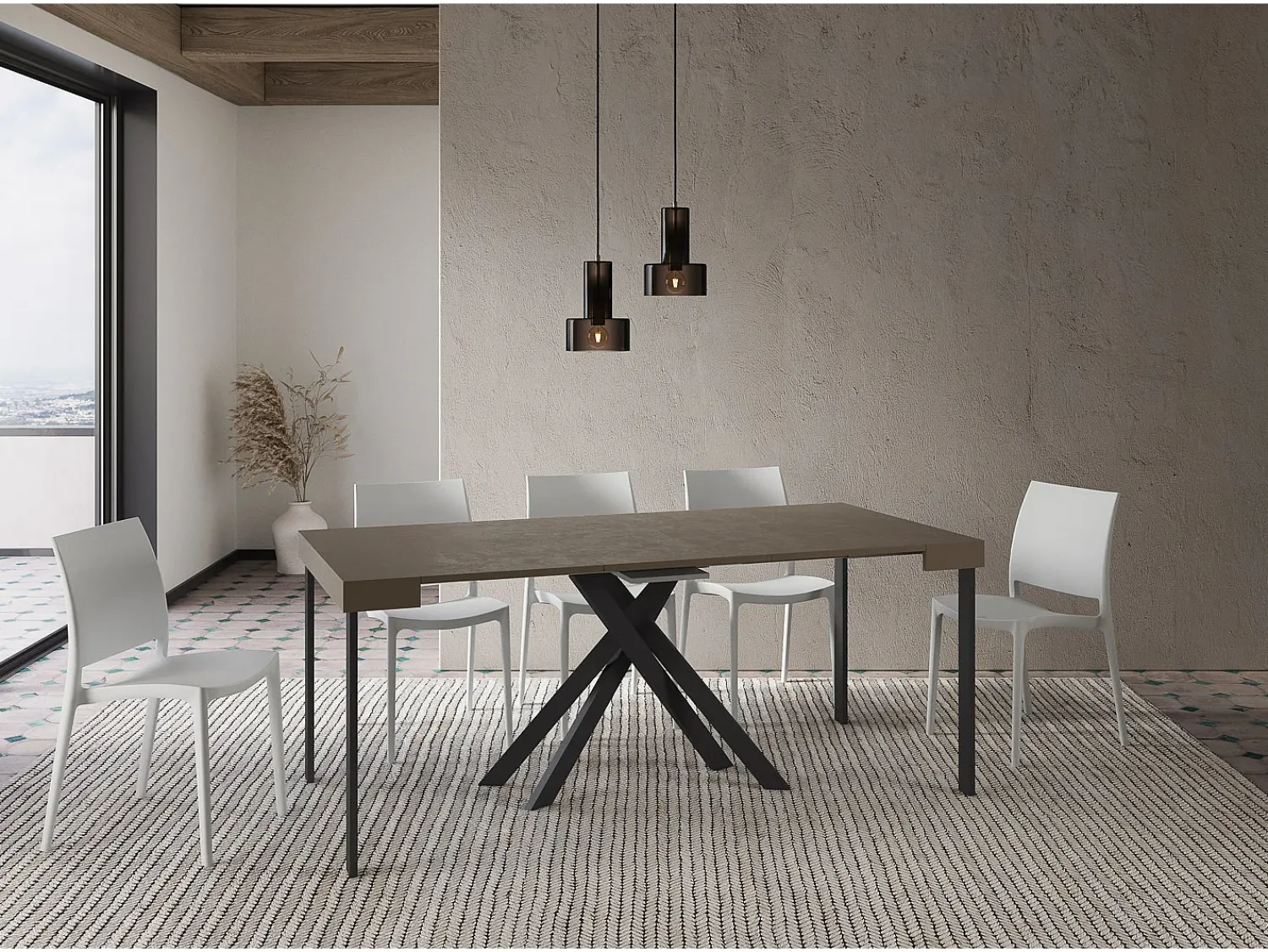 Consola|Ityhome Mesa consola extensível 90x40/196 cm Krack Small tortora pernas antracite Castanho