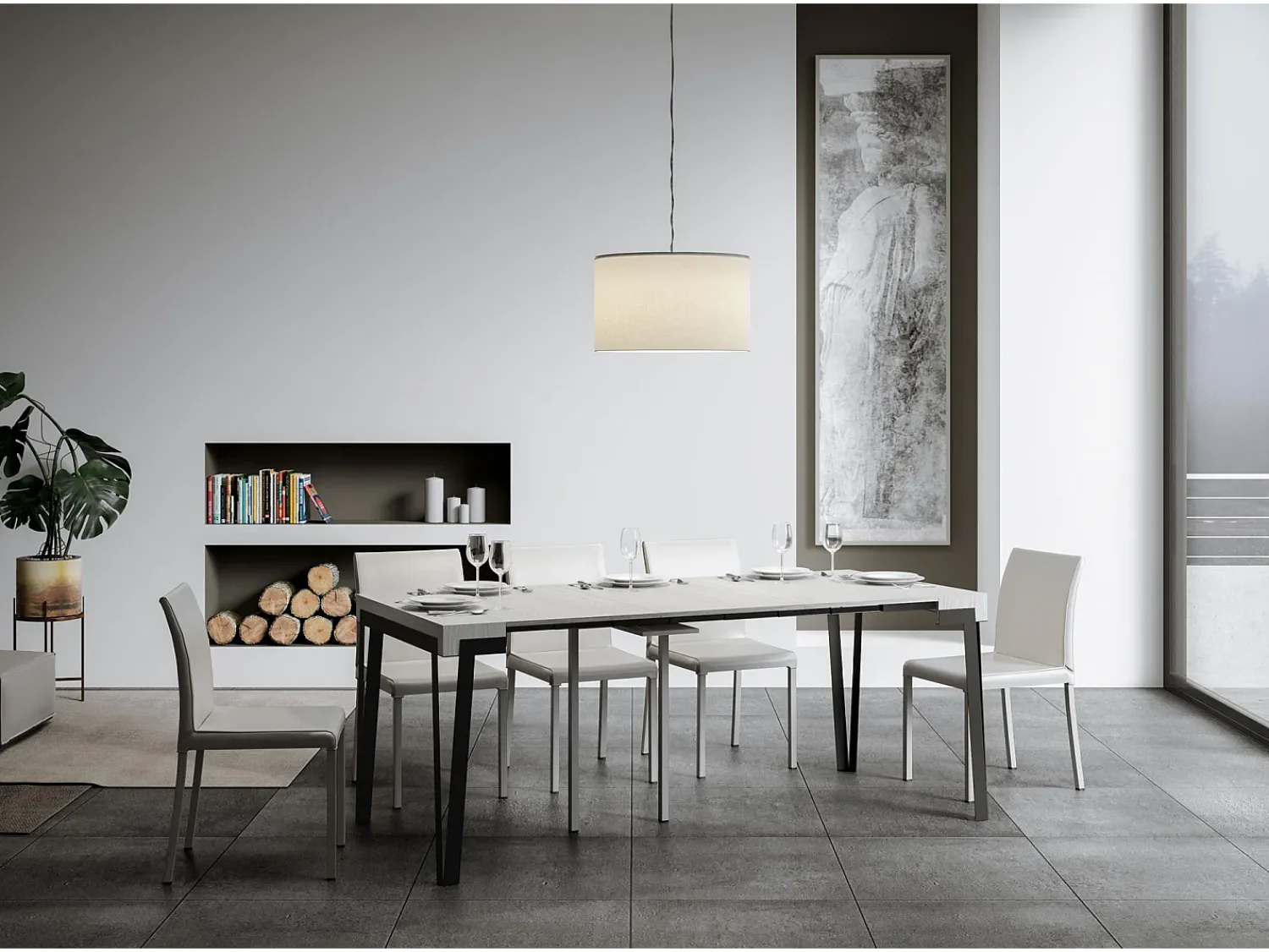 ITAMOBY Mesa consola extensível 90x40/196 cm Rio Small Cinza Branca quadro Ferrugem^ Consola