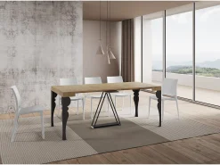 Consola|Ityhome Mesa consola extensível 90x40/300 cm Riza carvalho natural quadro antracite Castanho