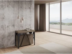 Consola|Ityhome Mesa consola extensível 90x40/196 cm Riza Small tortora quadro antracite Castanho