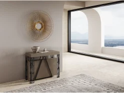 Consola*Ityhome Mesa consola extensível 90x40/300 cm Kerpa tortora quadro antracite Castanho