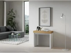 Consola|ITAMOBY Mesa consola extensível 90x40/196 cm Roxell Mix Small plano Carvalho Natural - estrutura Cinza Branca Natural claro / Branco