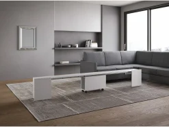Consola*ITAMOBY Mesa consola extensível 90x42/302 cm Evolve Cinza Branca extensões internas com banco inferior Branco