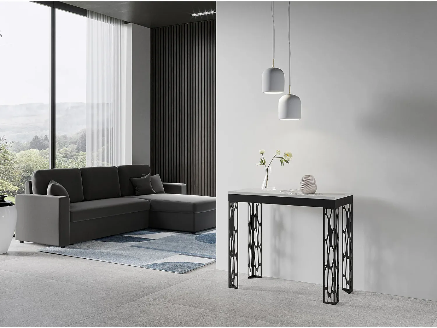 Sale ITAMOBY Mesa consola extensível 90x40/196 cm Ghibli Evolution Small Cinza Branca quadro Antracite Branco