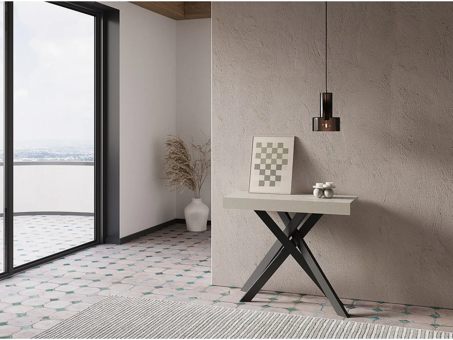 Ityhome Mesa consola extensível 90x40/300 cm Krack caxemira pernas antracite^ Consola