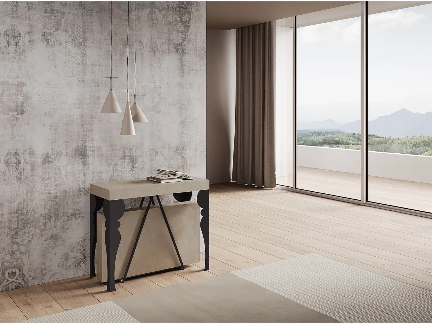 Ityhome Mesa consola extensível 90x40/300 cm Riza caxemira quadro antracite^ Consola