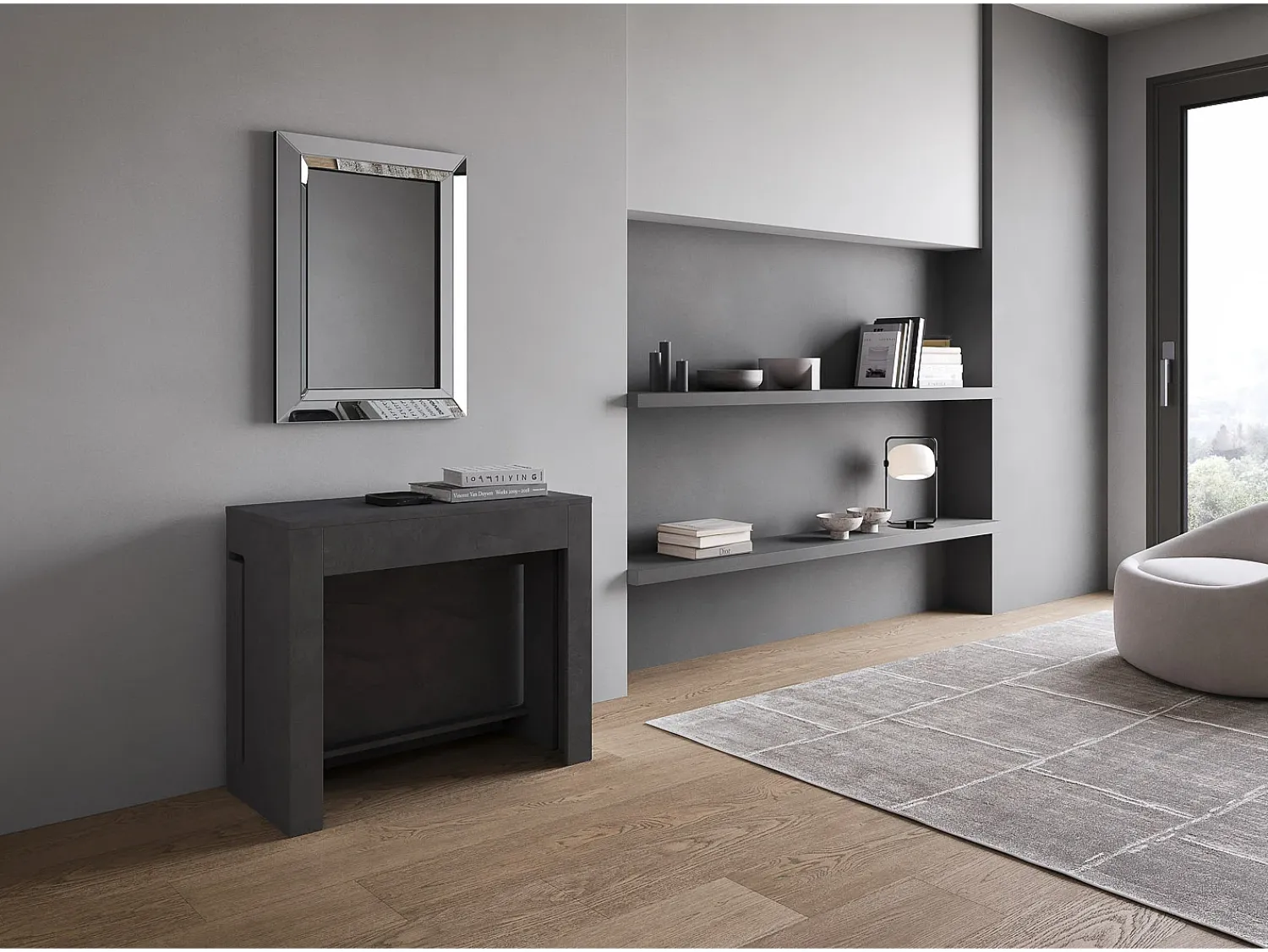ITAMOBY Mesa consola extensível 90x42/302 cm Evolve Antracite Espatulado extensões internas^ Consola