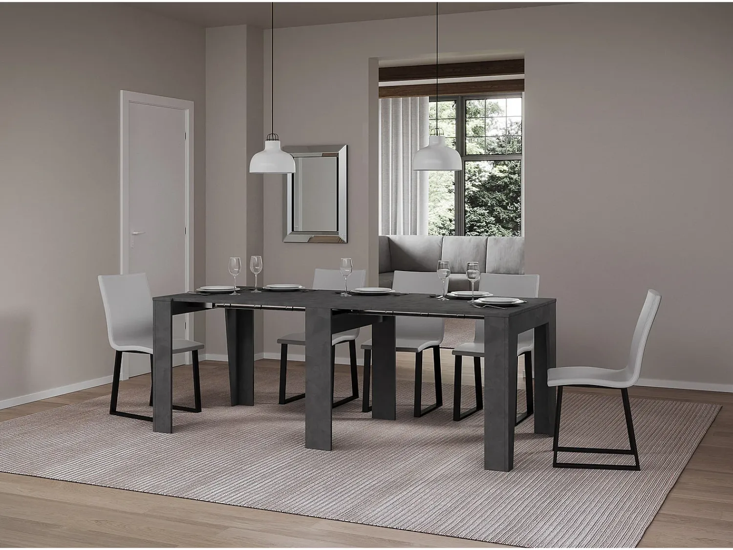 Online ITAMOBY Mesa consola extensível 90x25/211 cm Anea Antracite Espatulado extensões internas Cinzento