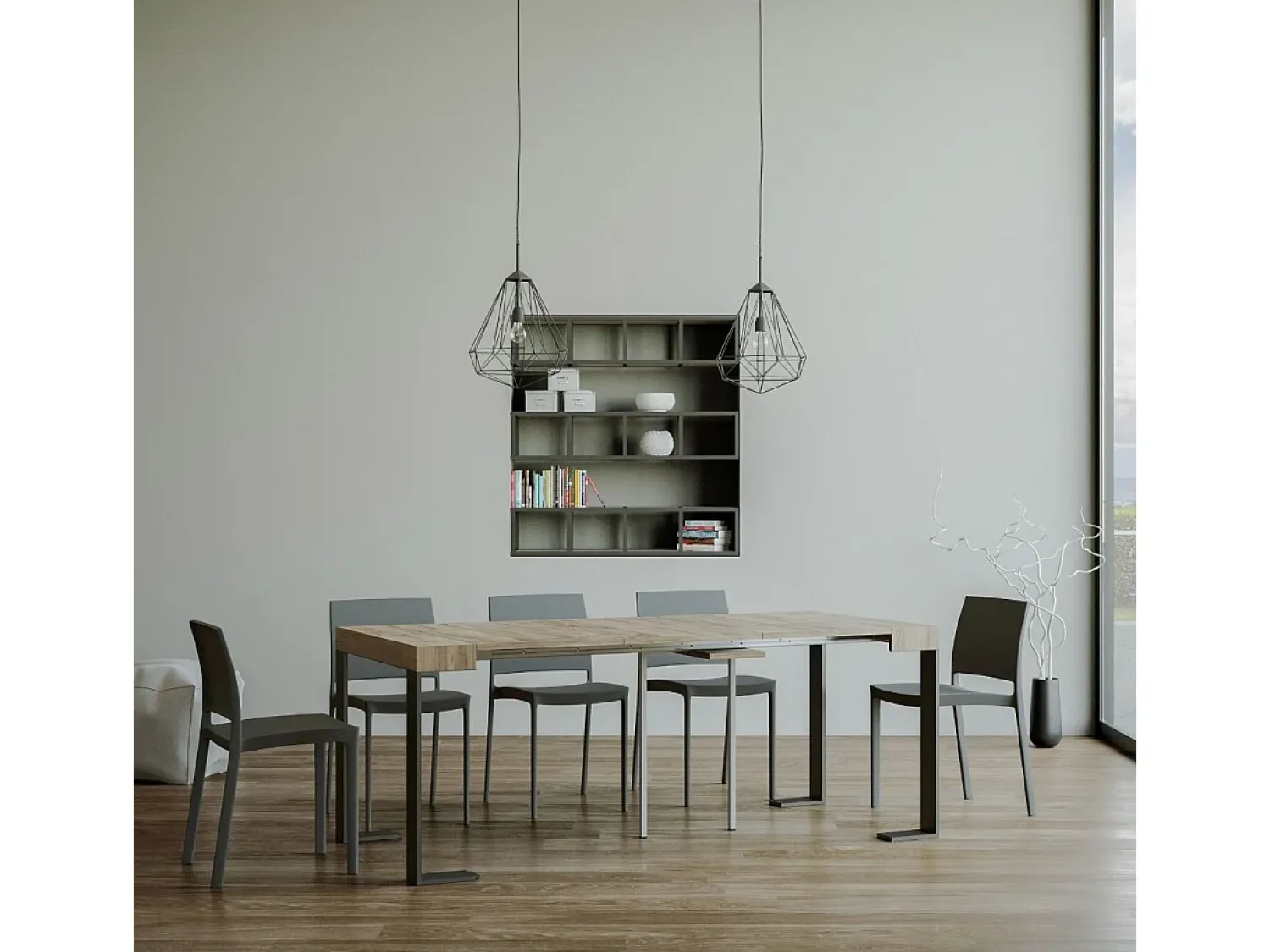 Hot ITAMOBY Mesa consola extensível 90x40/196 cm Tecno Small Carvalho Natural quadro Antracite Natural claro