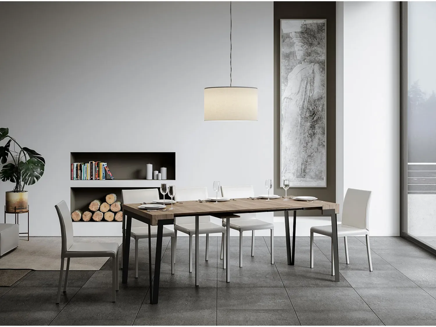 Consola|ITAMOBY Mesa consola extensível 90x40/300 cm Rio Carvalho Natural quadro Antracite Natural claro
