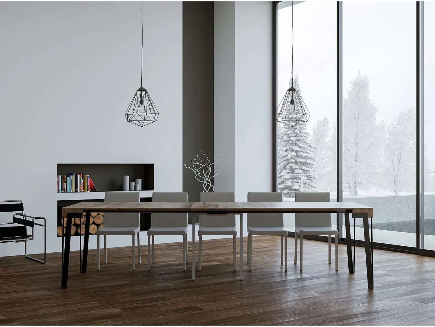 Consola|ITAMOBY Mesa consola extensível 90x40/300 cm Rio Carvalho Natural quadro Antracite Natural claro