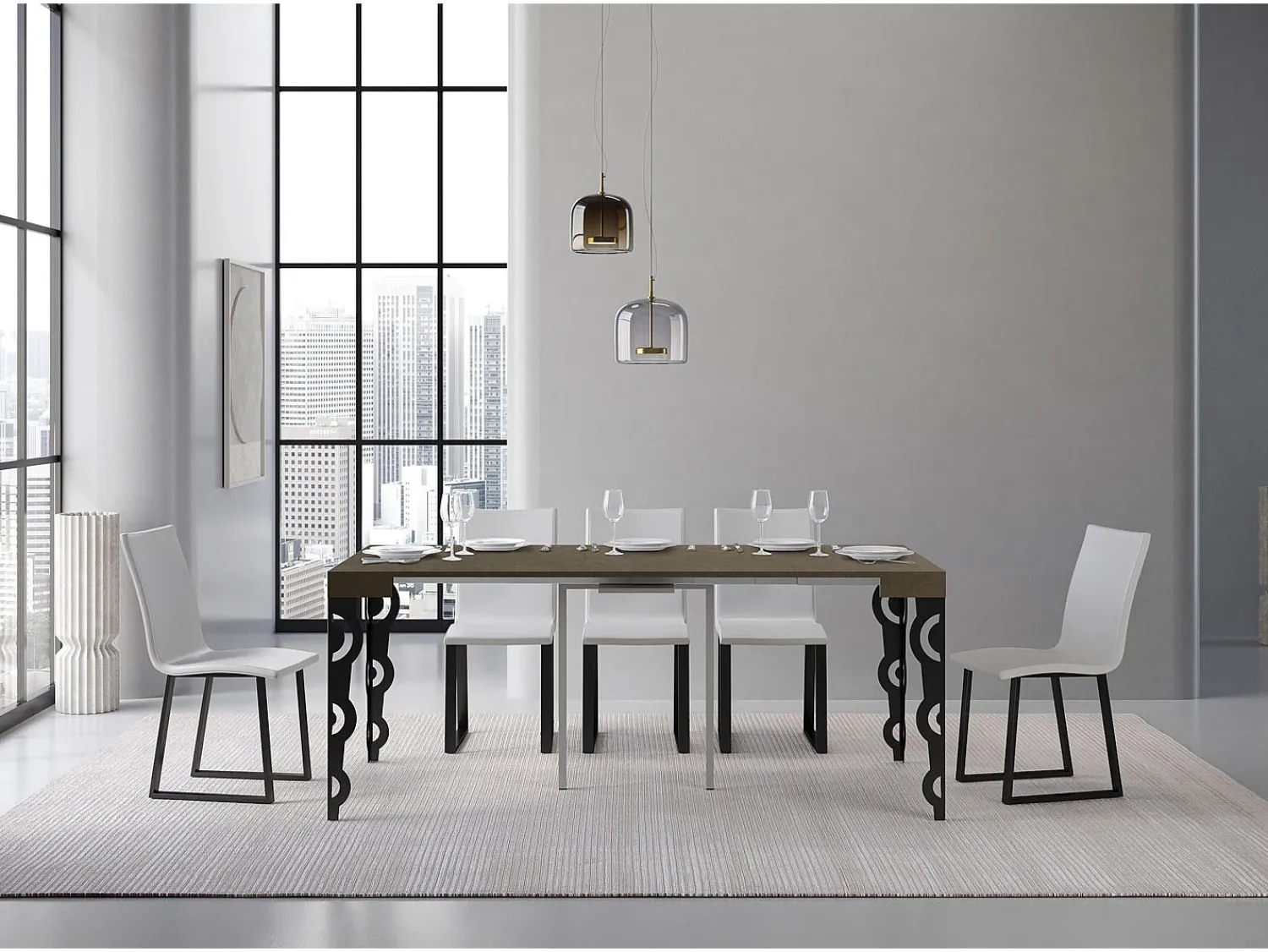 ITAMOBY Mesa consola extensível 90x40/196 cm Karamay Small Tortora quadro Antracite^ Consola