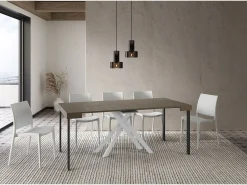 Consola*Ityhome Mesa consola extensível 90x40/196 cm Krack Small tortora pernas brancas Castanho