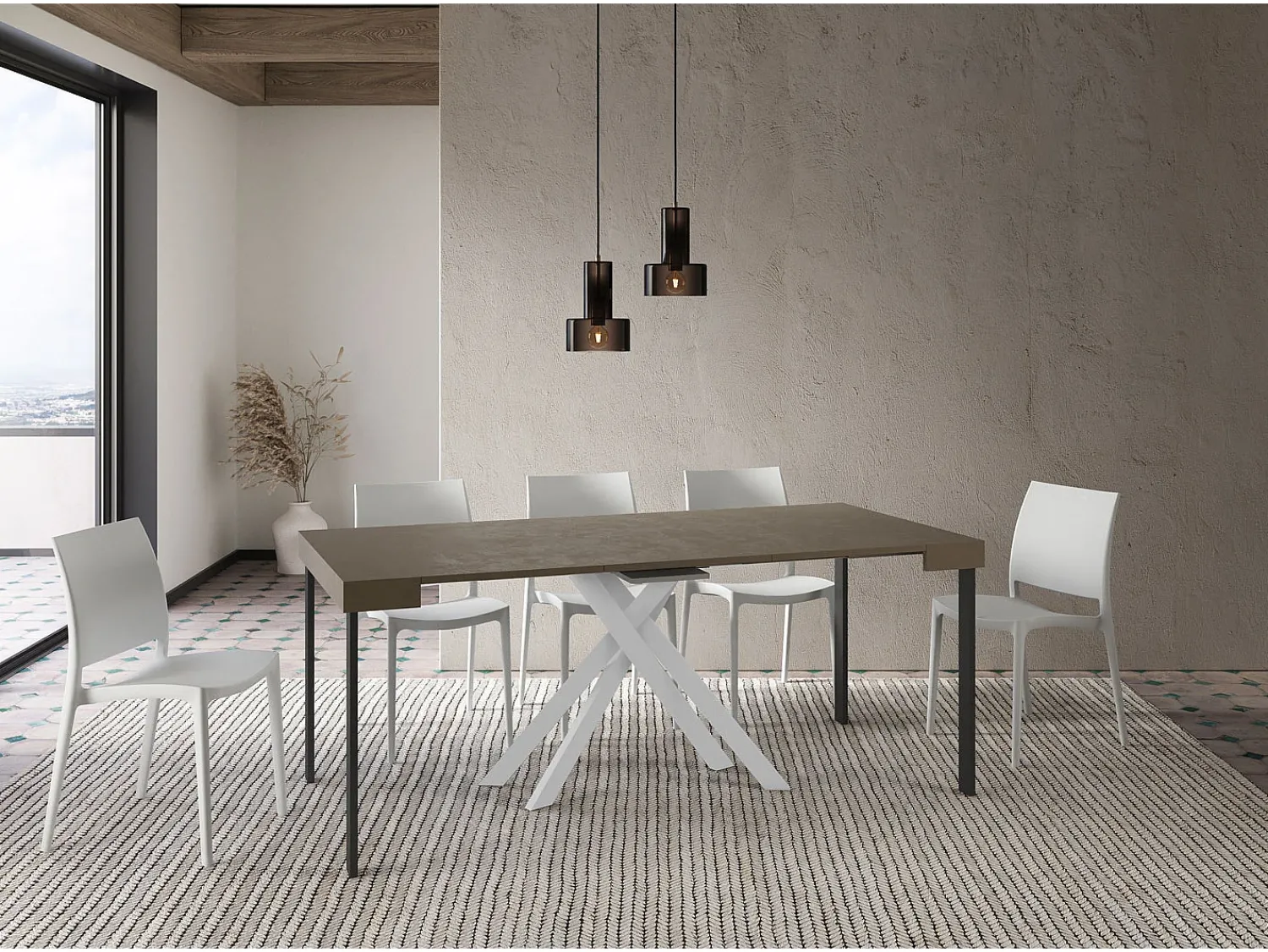 Consola*Ityhome Mesa consola extensível 90x40/196 cm Krack Small tortora pernas brancas Castanho