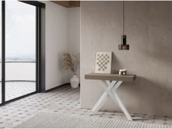 Consola*Ityhome Mesa consola extensível 90x40/196 cm Krack Small tortora pernas brancas Castanho