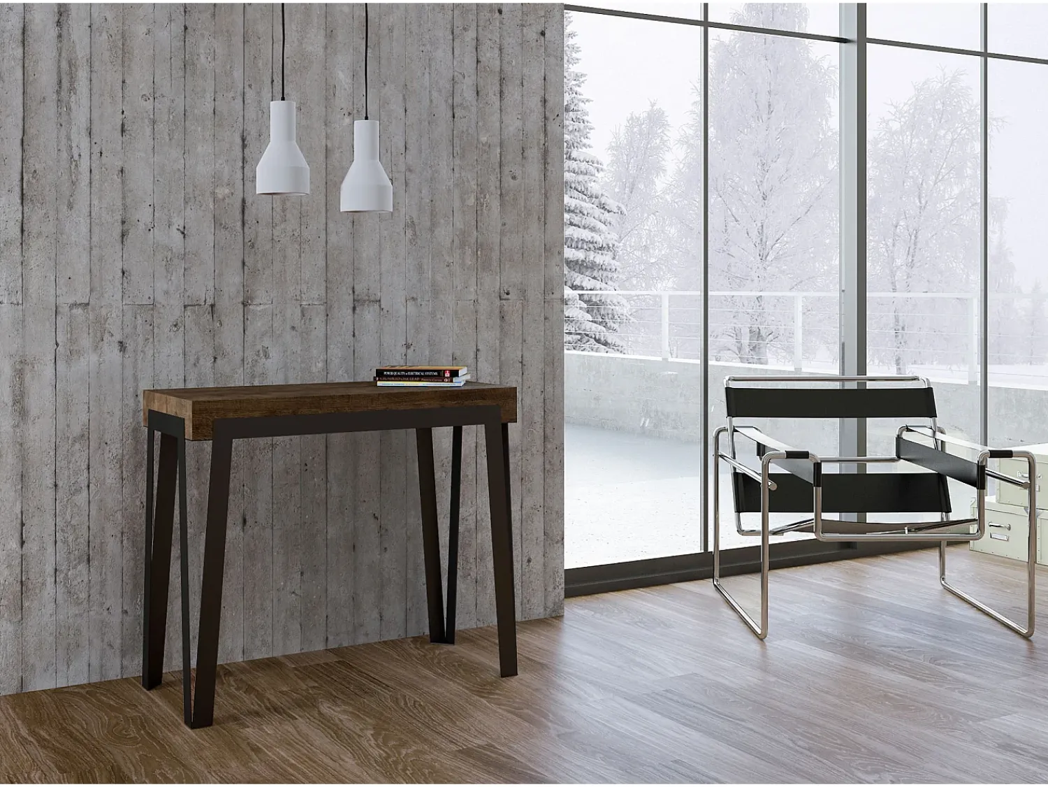 ITAMOBY Mesa consola extensível 90x40/196 cm Rio Small Nogueira quadro Antracite^ Consola