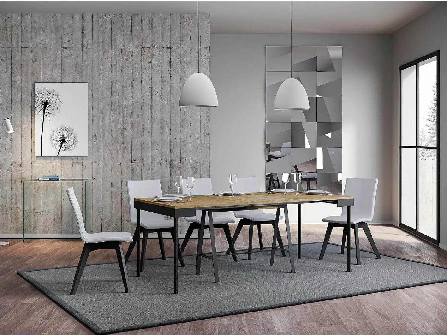Outlet ITAMOBY Mesa consola extensível 90x40/196 cm Banco Evolution Small Carvalho Natural quadro Antracite Natural claro