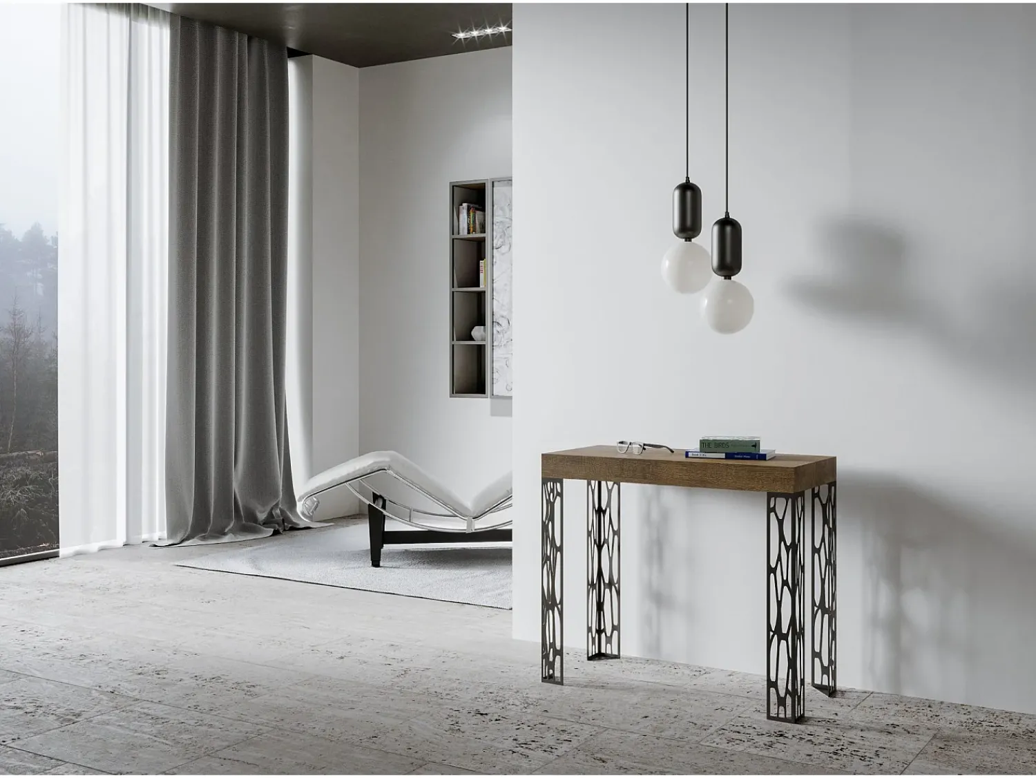 New ITAMOBY Mesa consola extensível 90x40/300 cm Ghibli Nogueira quadro Antracite Natural escuro